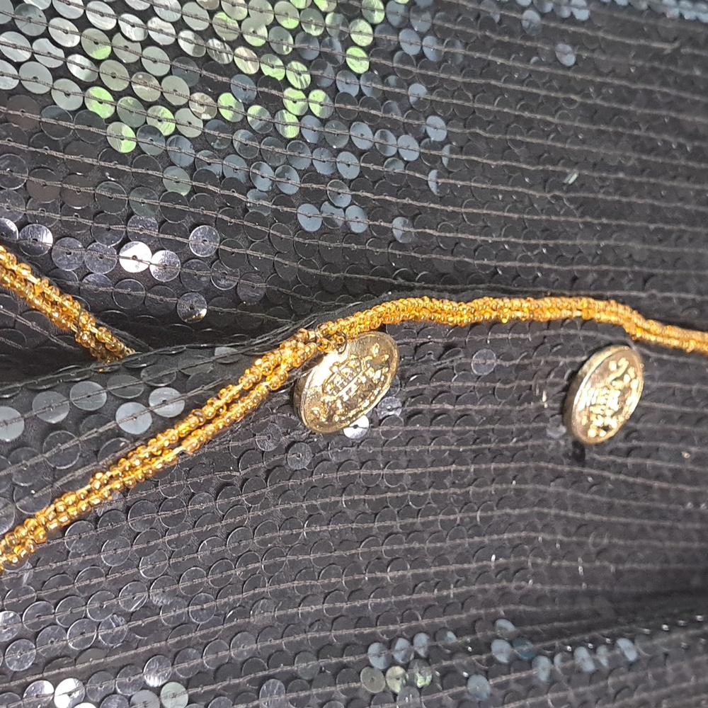 Ivana Trump Vintage Black Sequin Jacket Blazer Size XL Gold Trim Evening Bling - Picture 3 of 14
